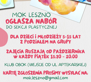 Sekcja plastyczna dla dzieci i młodzieży z nowym naborem