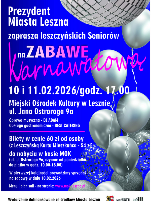 Zapraszamy na Zabawę Karnawałową dla Leszczyńskich Seniorów
